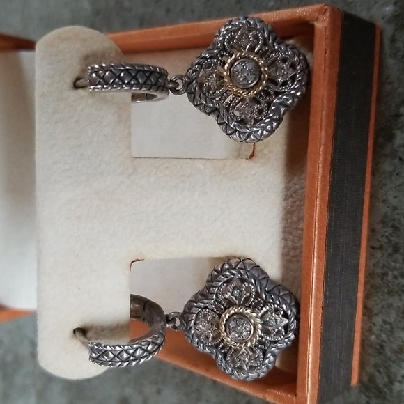 Meredith Leigh Filigree Sterling 14K Gold Moissanite Earrings - Picture 4 of 8